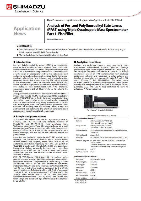 Analysis of Per-and Polyfluoroalkyl Substances (PFAS) using Triple Quadrupole Mass Spectrometer Part 1 -Fish Fillet-