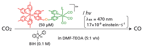 Diagram of Ru-Re Supramolecular Complex Photocatalyst Reaction